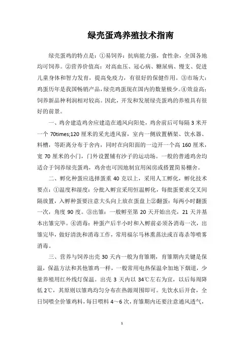绿壳蛋鸡养殖技术指南
