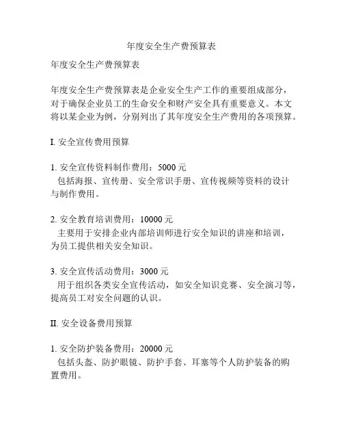 年度安全生产费预算表