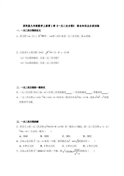 苏科版九年级数学上册第1章《一元二次方程》 综合知识点分类训练 【含答案】