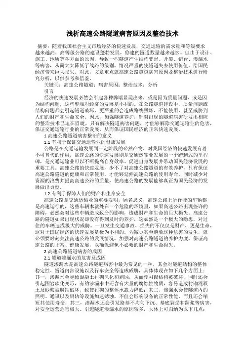 浅析高速公路隧道病害原因及整治技术