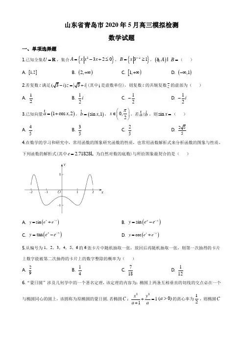 2020届山东省青岛市高三5月模拟检测数学试题(含解析)