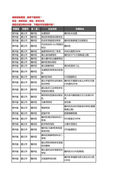 新版贵州省遵义市播州区驾校培训企业公司商家户名录单联系方式地址大全36家