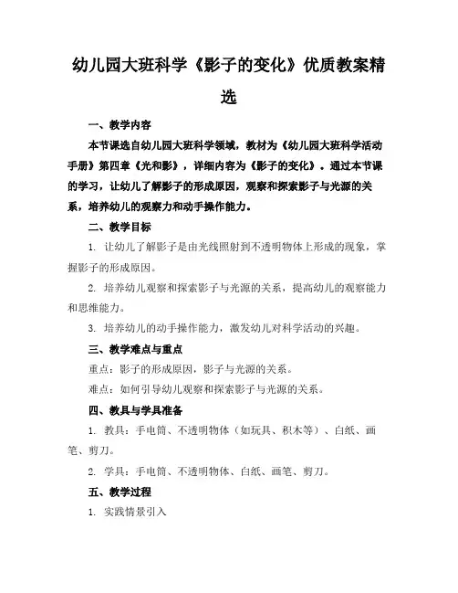 幼儿园大班科学《影子的变化》优质教案精选