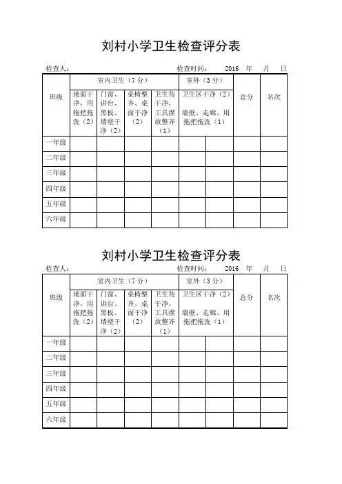 刘村小学卫生检查评分表