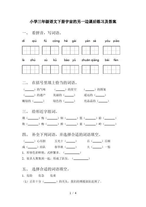 小学三年级语文下册宇宙的另一边课后练习及答案