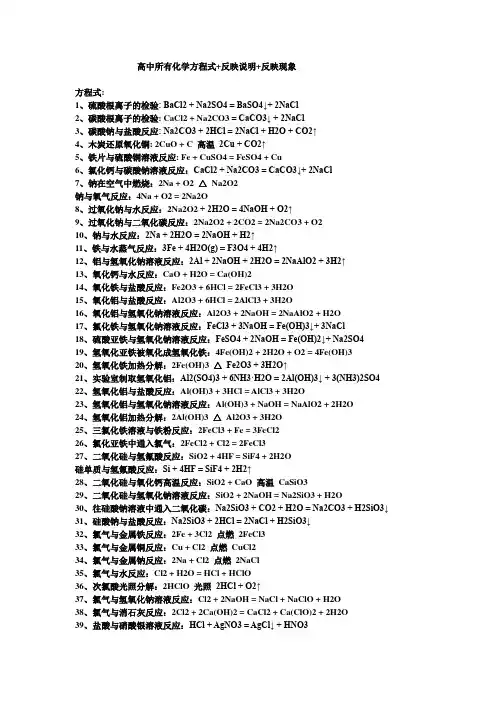 高中化学方程式+反映现象+说明