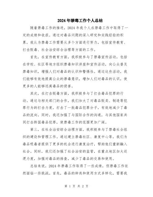 2024年禁毒工作个人总结