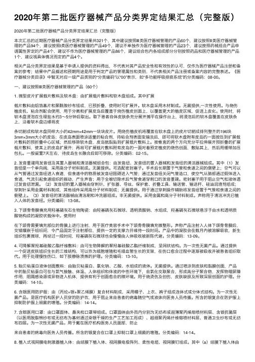2020年第二批医疗器械产品分类界定结果汇总（完整版）