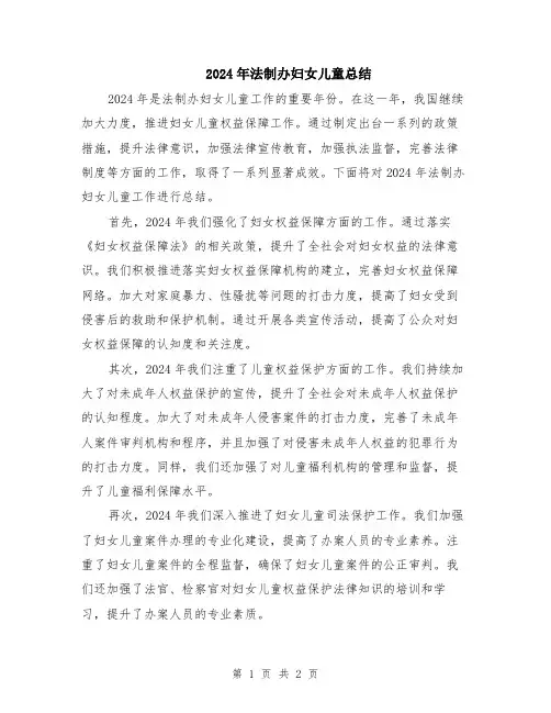 2024年法制办妇女儿童总结
