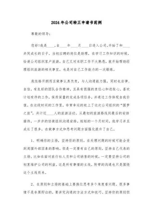 2024年公司转正申请书范例（三篇）