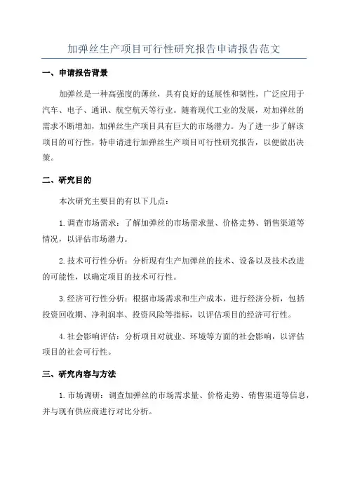 加弹丝生产项目可行性研究报告申请报告范文