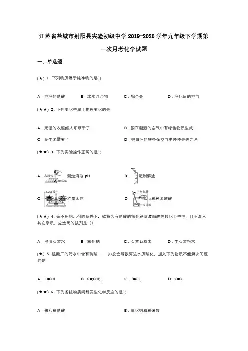 江苏省盐城市射阳县实验初级中学2019-2020学年九年级下学期第一次月考化学试题(word无答案)