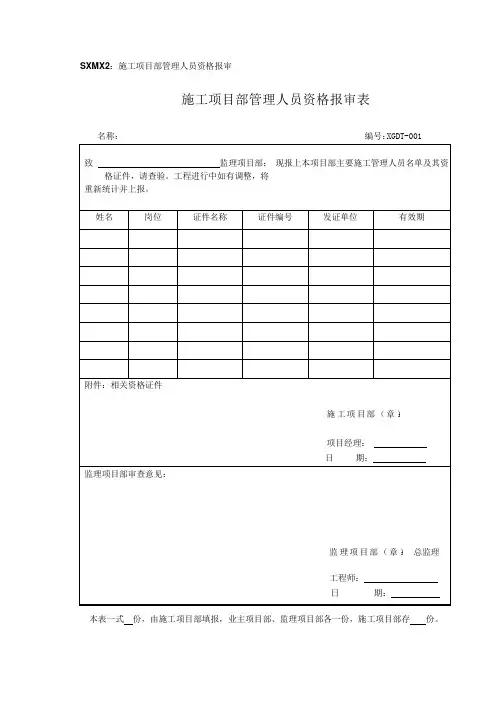 2、施工项目部管理人员资格报审