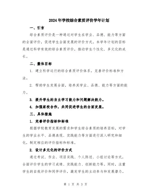 2024年学校综合素质评价学年计划
