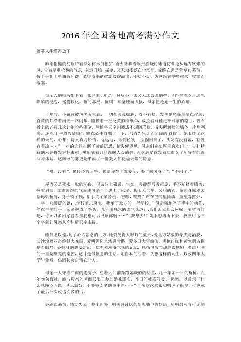 2016年全国各地高考满分作文(10篇)