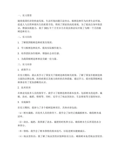 关于植树造林的实习报告