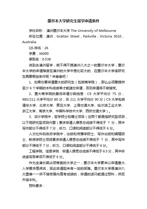墨尔本大学研究生留学申请条件