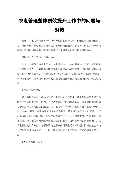 农电管理整体质效提升工作中的问题与对策