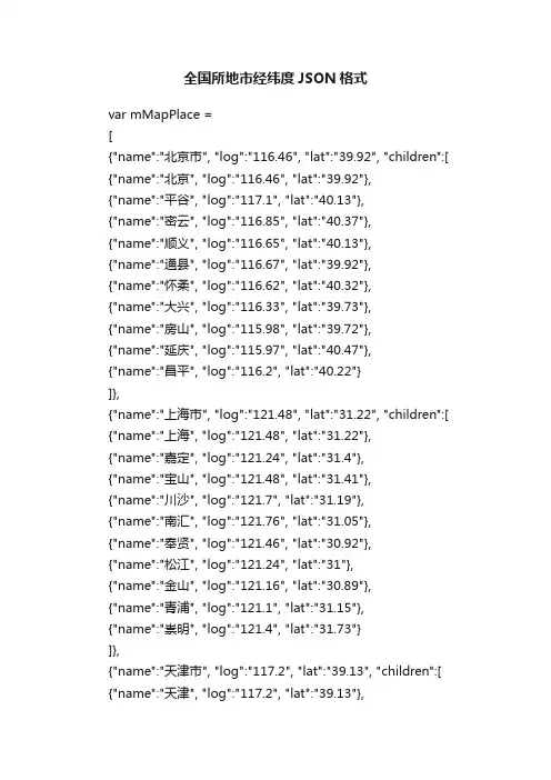 全国所地市经纬度JSON格式