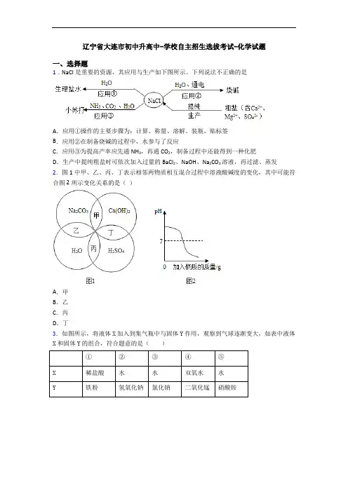 辽宁省大连市初中升高中-学校自主招生选拔考试-化学试题