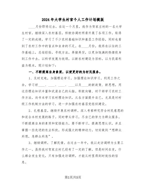 2024年大学生村官个人工作计划模版(3篇)