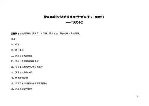 徐家寨城中村改造项目可行性研究报告(优秀可研)