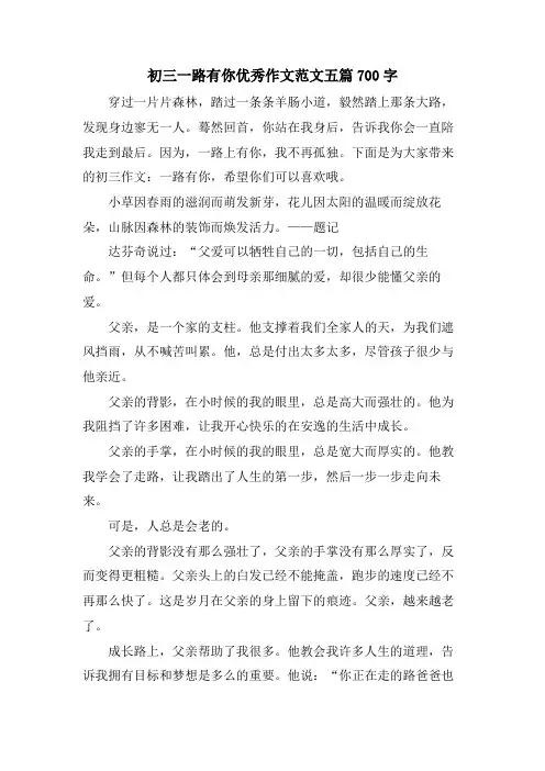 初三一路有你优秀作文范文五篇700字
