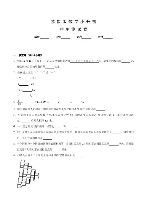 苏教版数学六年级下学期小升初冲刺模拟试卷含答案