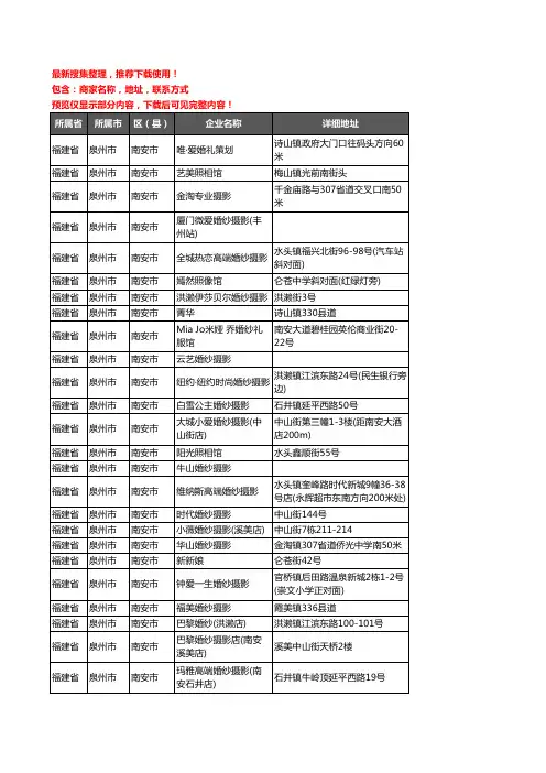 新版福建省泉州市南安市婚纱摄影企业公司商家户名录单联系方式地址大全33家