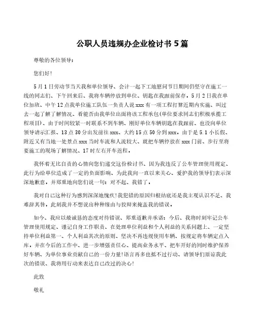 公职人员违规办企业检讨书5篇