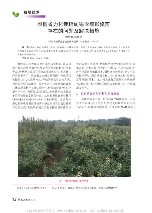 梨树省力化栽培纺锤形整形修剪存在的问题及解决措施