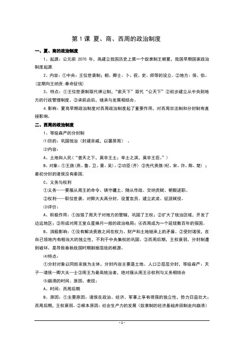 岳麓版高中历史必修一知识点归纳总结