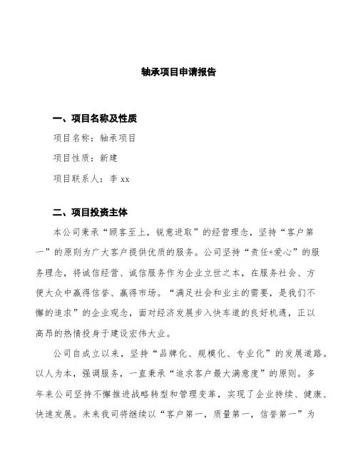 轴承项目申请报告