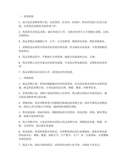 医院药品采购管理制度及采购流程