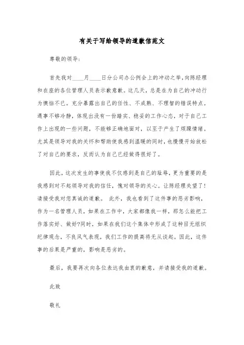 有关于写给领导的道歉信范文（2篇）