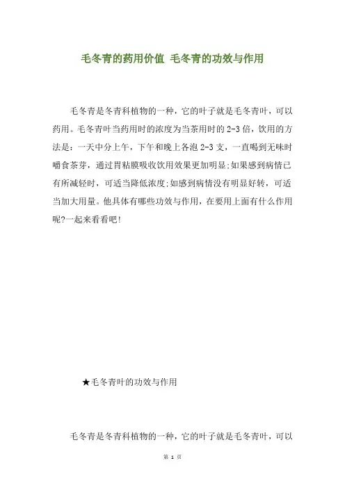 毛冬青的药用价值 毛冬青的功效与作用
