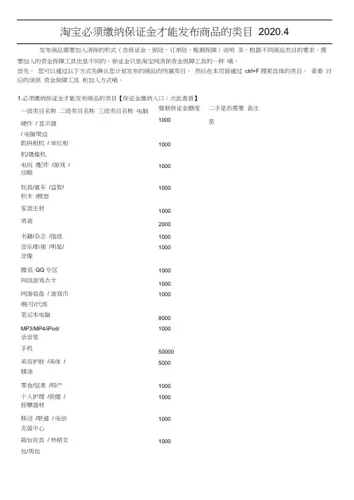 淘宝必须缴纳保证金才能发布商品的类目及保证金额度2020