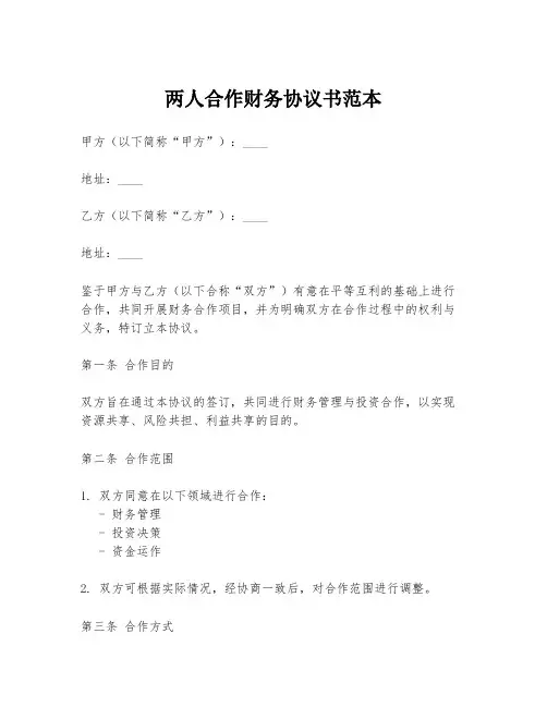 两人合作财务协议书范本