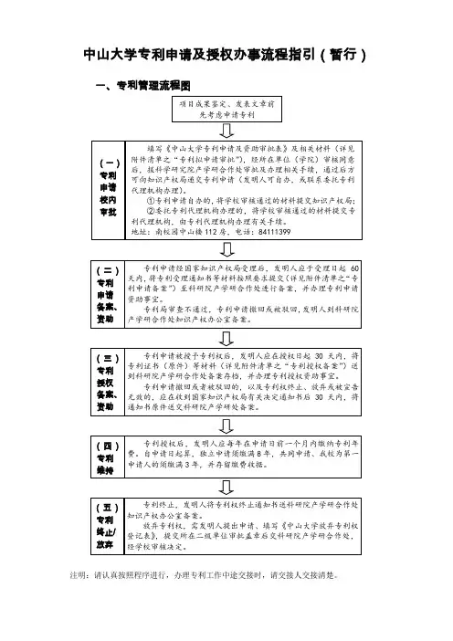中山大学专利申请及授权办事流程指引暂行