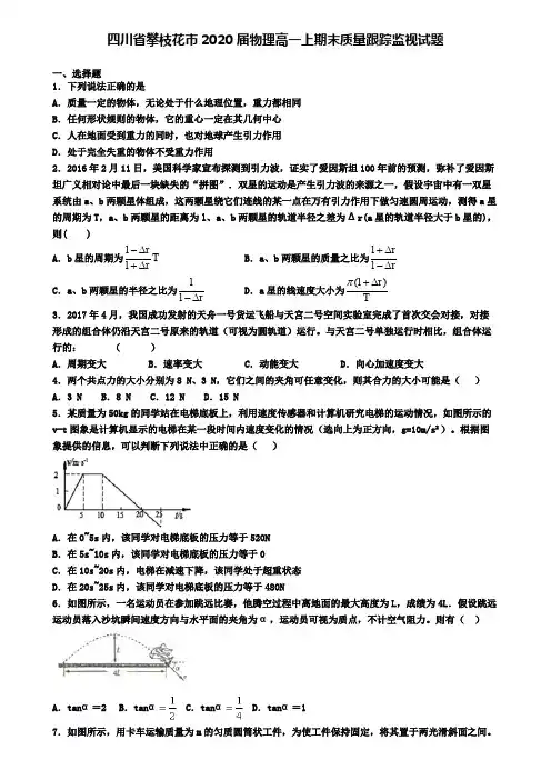 四川省攀枝花市2020届物理高一上期末质量跟踪监视试题