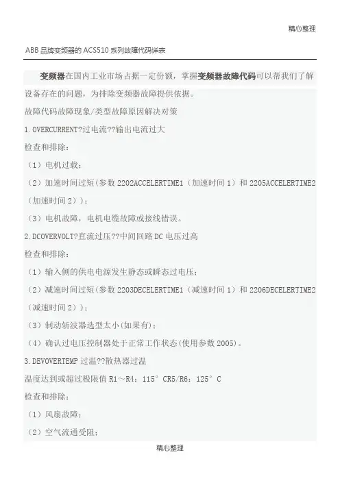 ABB品牌变频器的ACS510系列故障代码详表