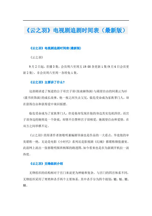 《云之羽》电视剧追剧时间表(最新版)