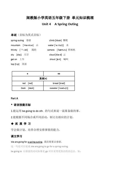 闽教版小学英语五下Unit 4单元知识点梳理