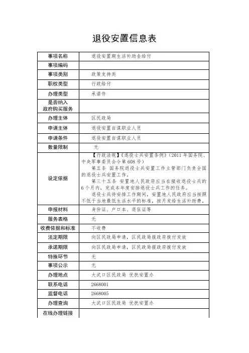 退役安置信息表