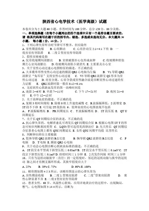 陕西心电学技术医学高级试题