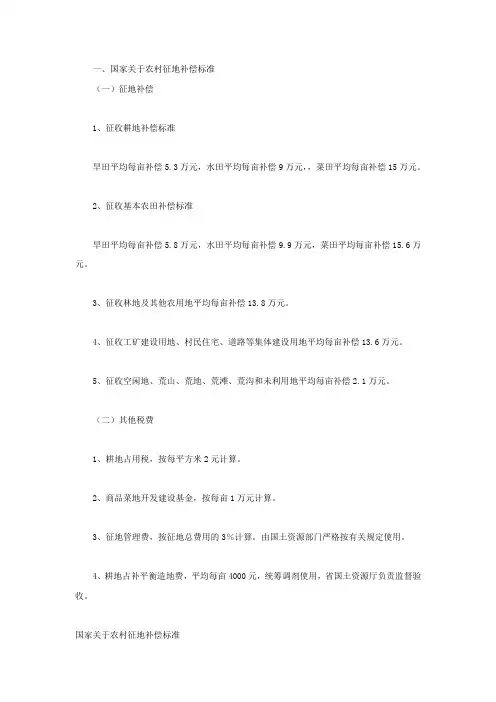 国家关于农村征地补偿标准
