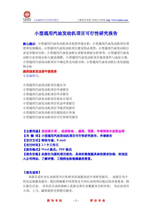 小型通用汽油发动机项目可行性研究报告
