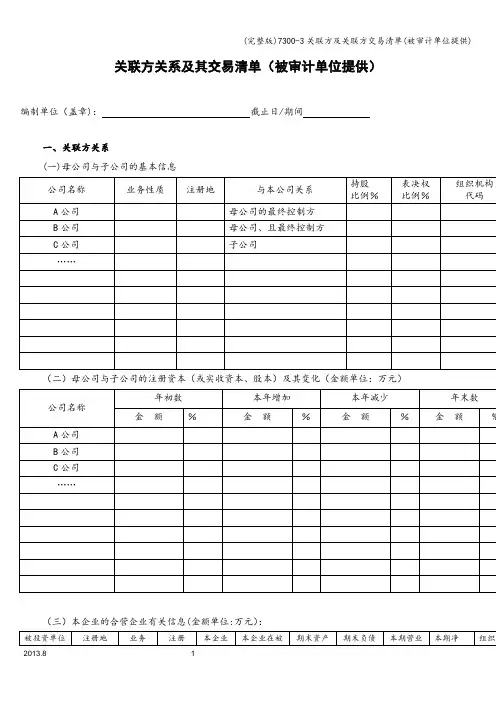 (完整版)7300-3关联方及关联方交易清单(被审计单位提供)