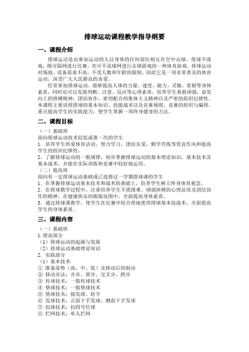 排球标准大纲