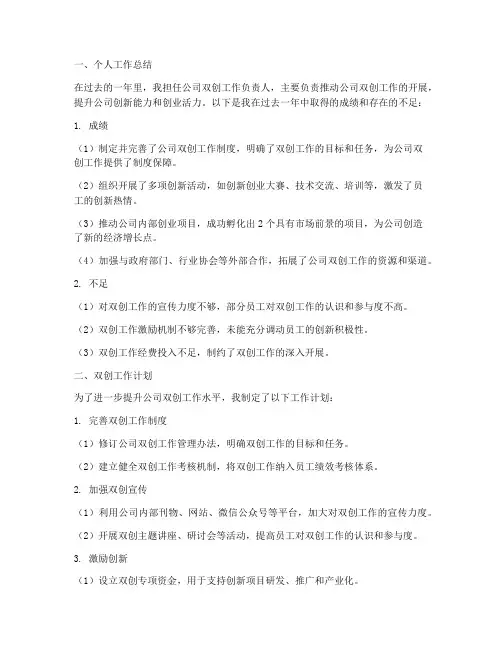 个人工作总结双创工作计划